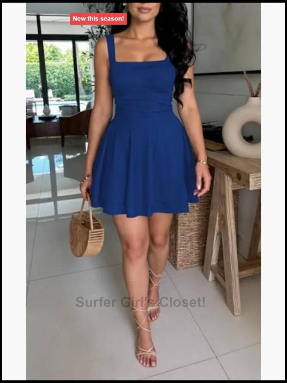 Women's Sleeveless Square Neck Ruched Corset Mini Dress with Ruffle Hem Bodycon
